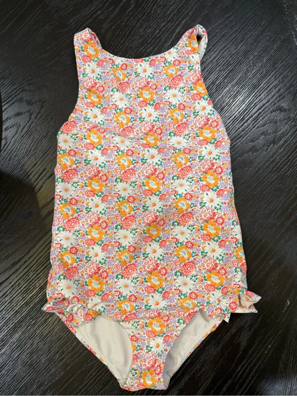 Girls Floral One-Piece Swimsuit - White with Pink & Orange Flowers